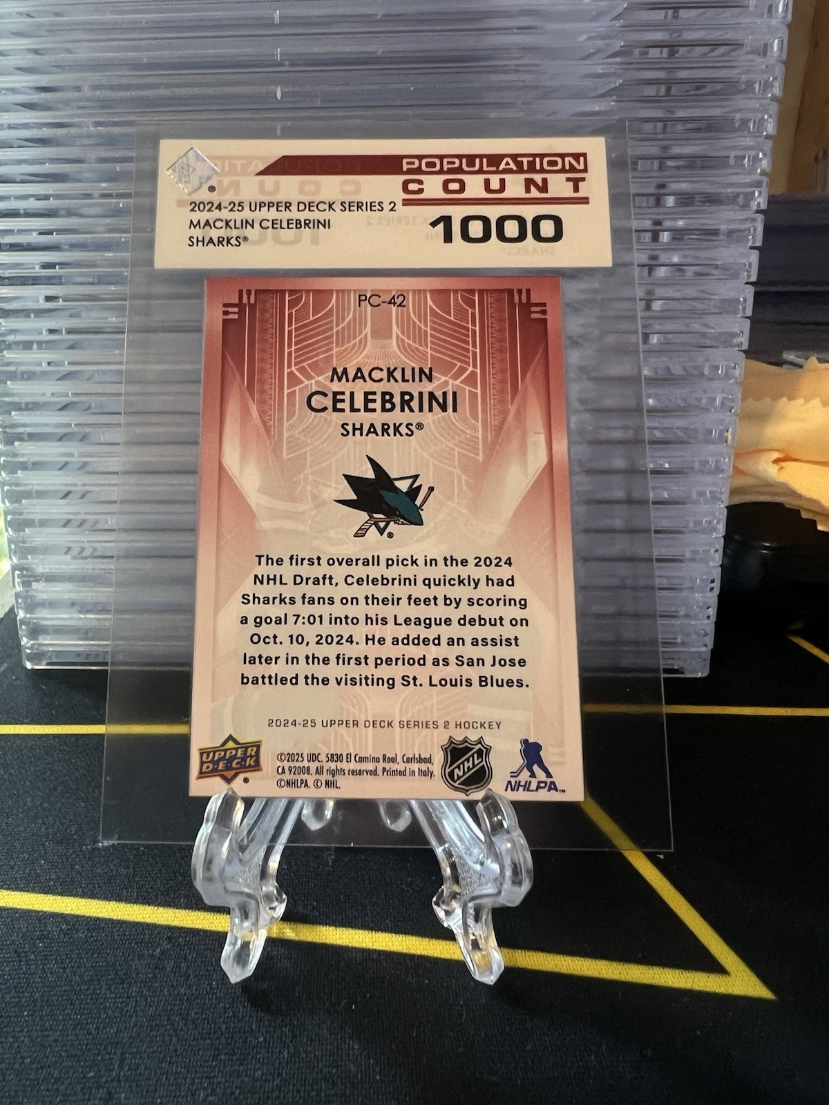 2024-25 Rare Macklin Celebrini Upper Deck Series 2 Population Count 1000, #PC-42