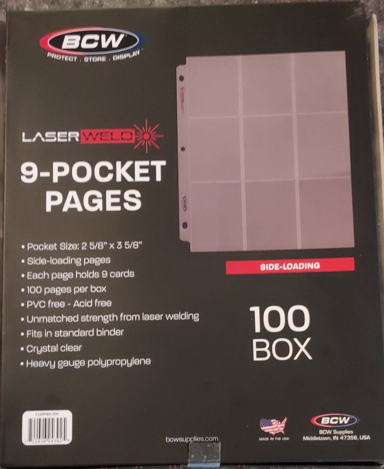 1 Box of 100 BCW Side-Loading 9-Pocket Pages LASERWELD For Trading Cards/Pokemon