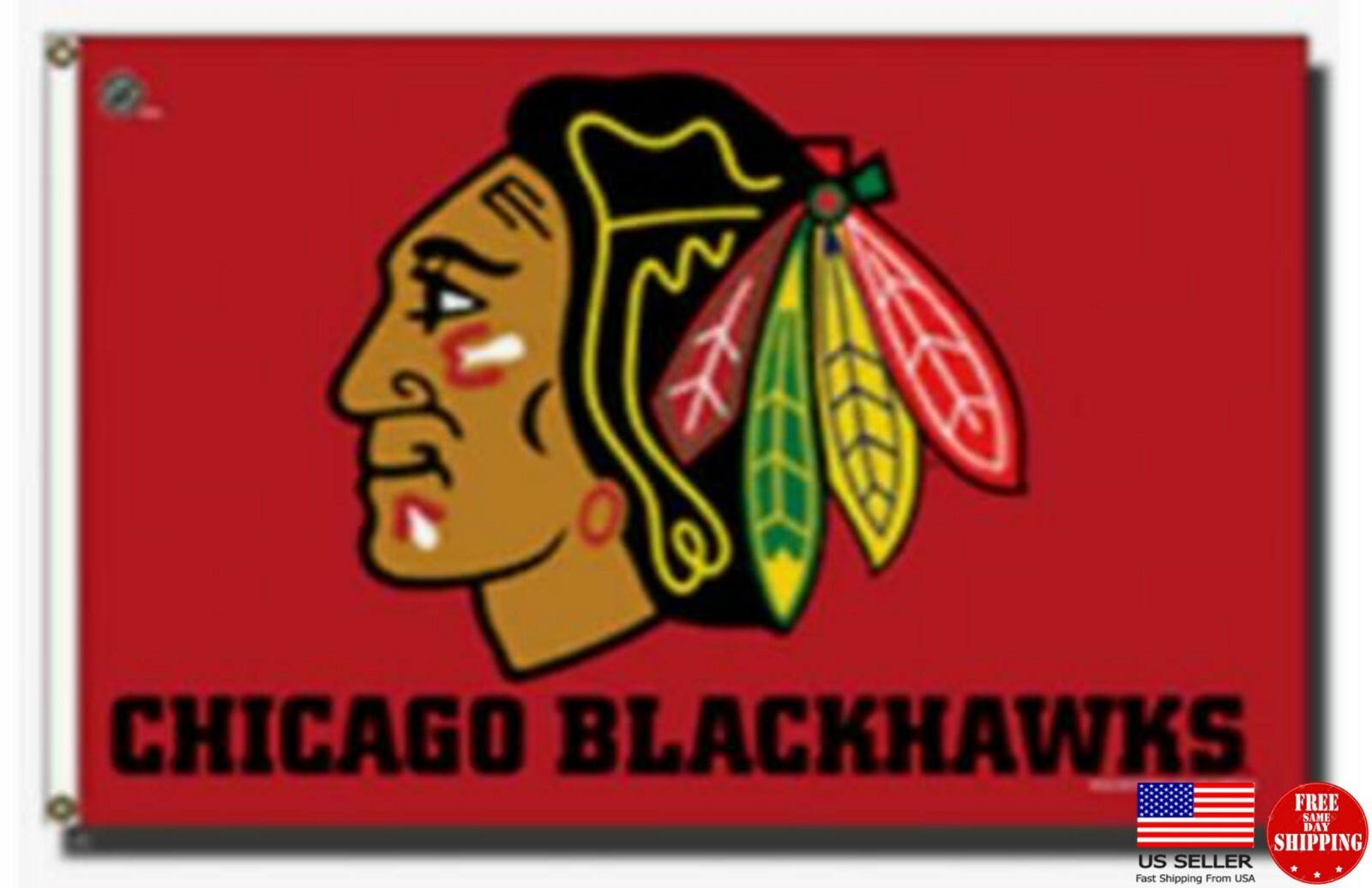 Chicago Blackhawks FLAG 3X5 BANNER: FAST FREE SHIPPING FROM USA.