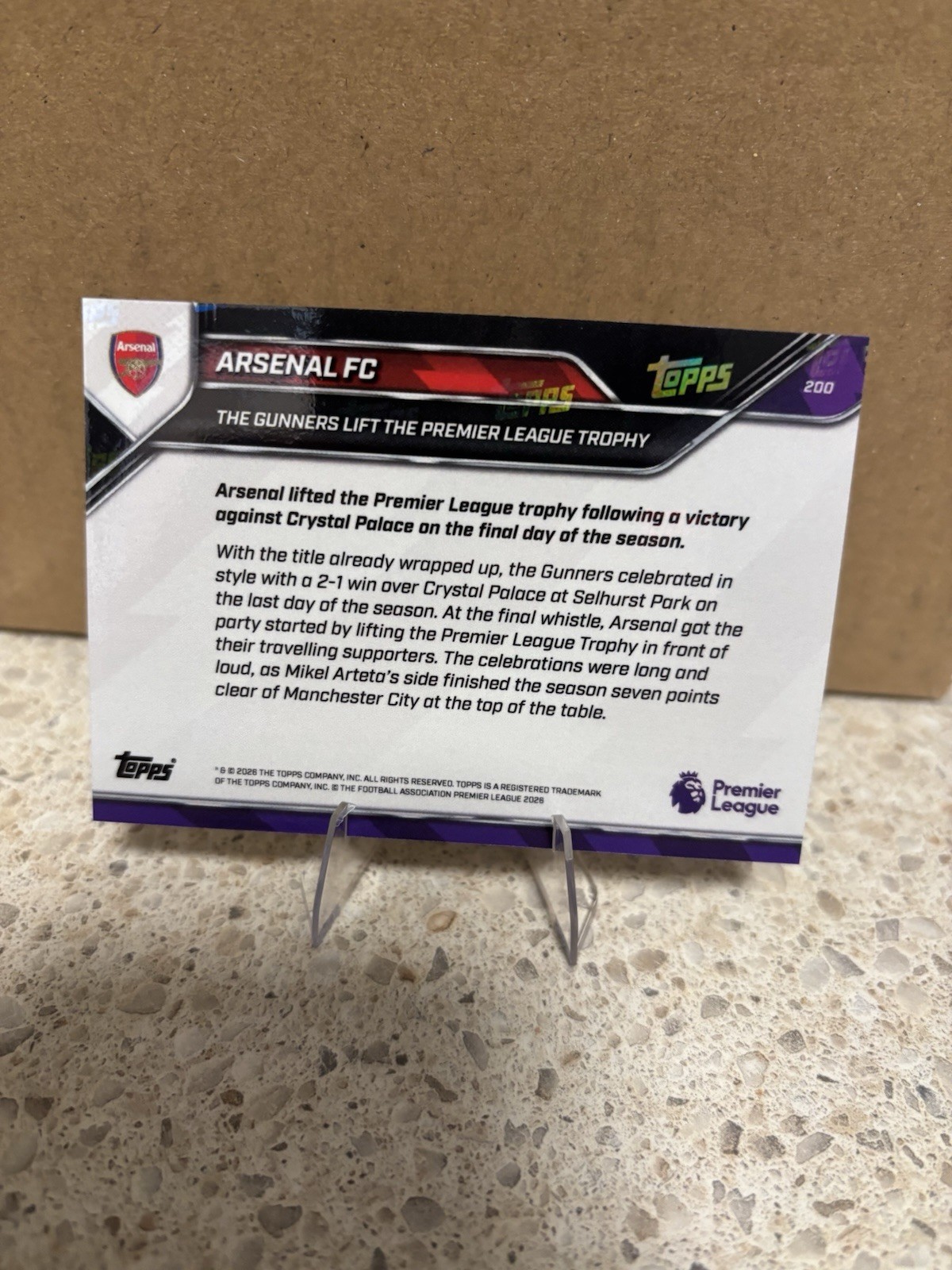 2026 Topps Now Arsenal FC #200 “The Gunners Lift The Premier League Trophy”