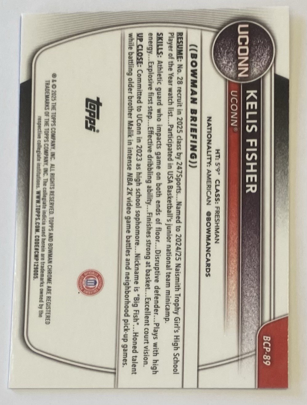 2025 Bowman Chrome Kelis Fisher Navy Mojo Refractor 1st RC #032/175