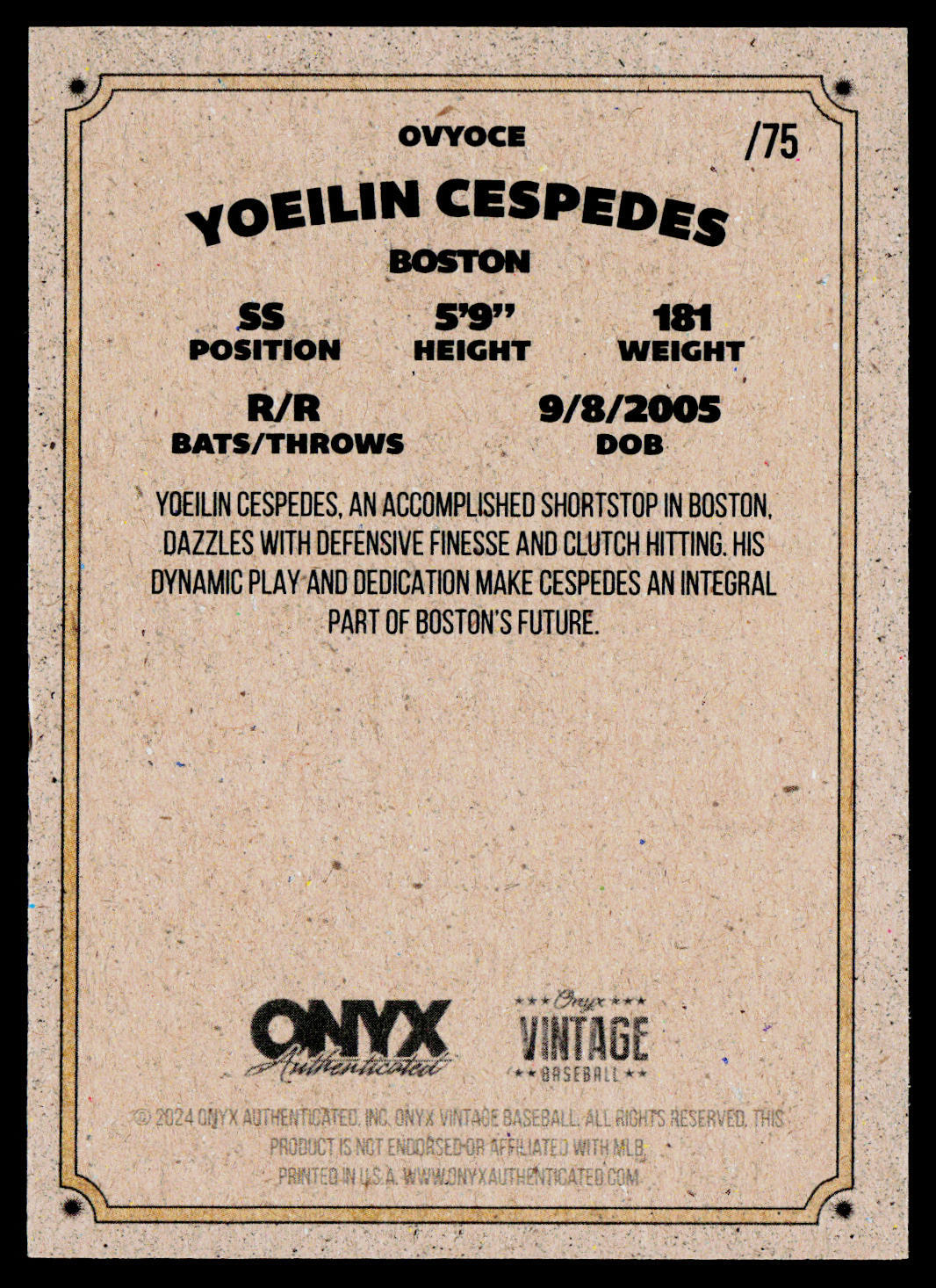 2024 Onyx Vintage #OVYOCE Yoeilin Cespedes Orange Bordered