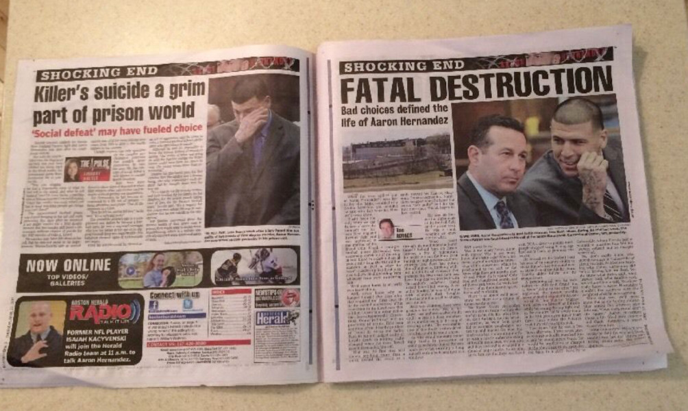 Aaron Hernandez Ex Patriots Suicide Boston Herald Shocking End 4-20-17