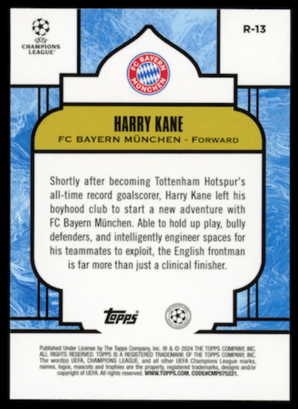 HARRY KANE 2024 Topps Merlin UEFA Champions League Renaissance #R-13 Bayern