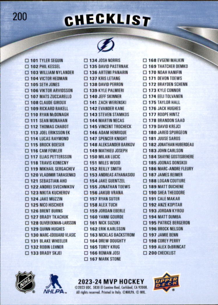 2023-24 Upper Deck MVP #200 Brayden Point CL – HKY