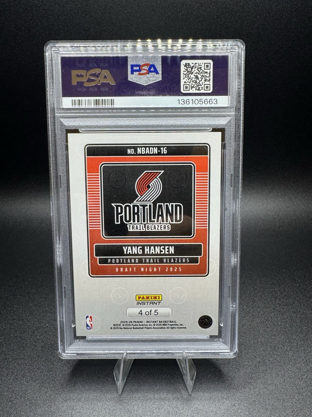 2025 PANINI INSTANT NBA DRAFT NIGHT-GREEN #16 YANG HANSEN PSA 9 4/5