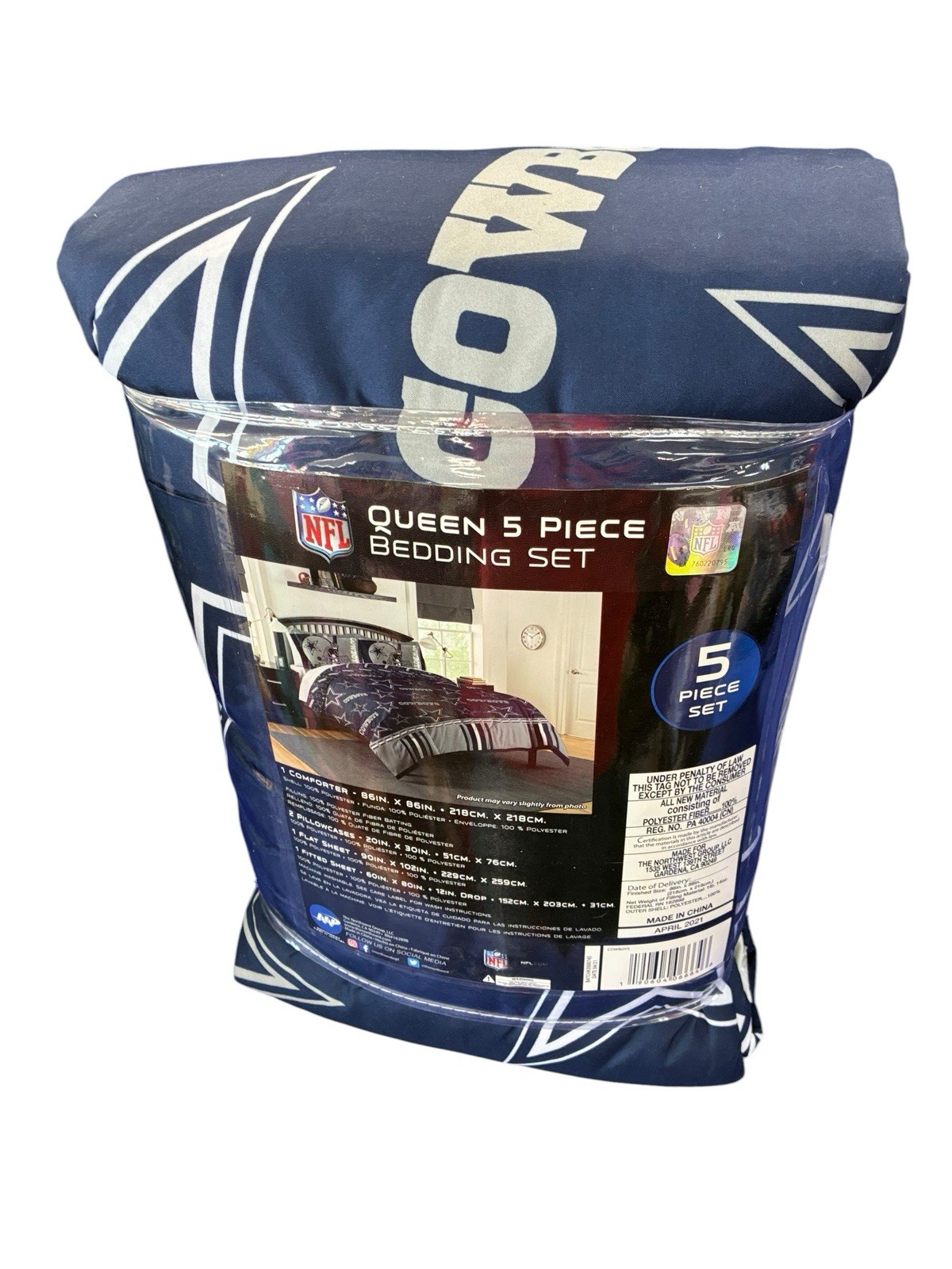 Northwest NFL Dallas Cowboys Rotary Queen Bed in Bag Set 5 PCS W/ Sheets Bedding