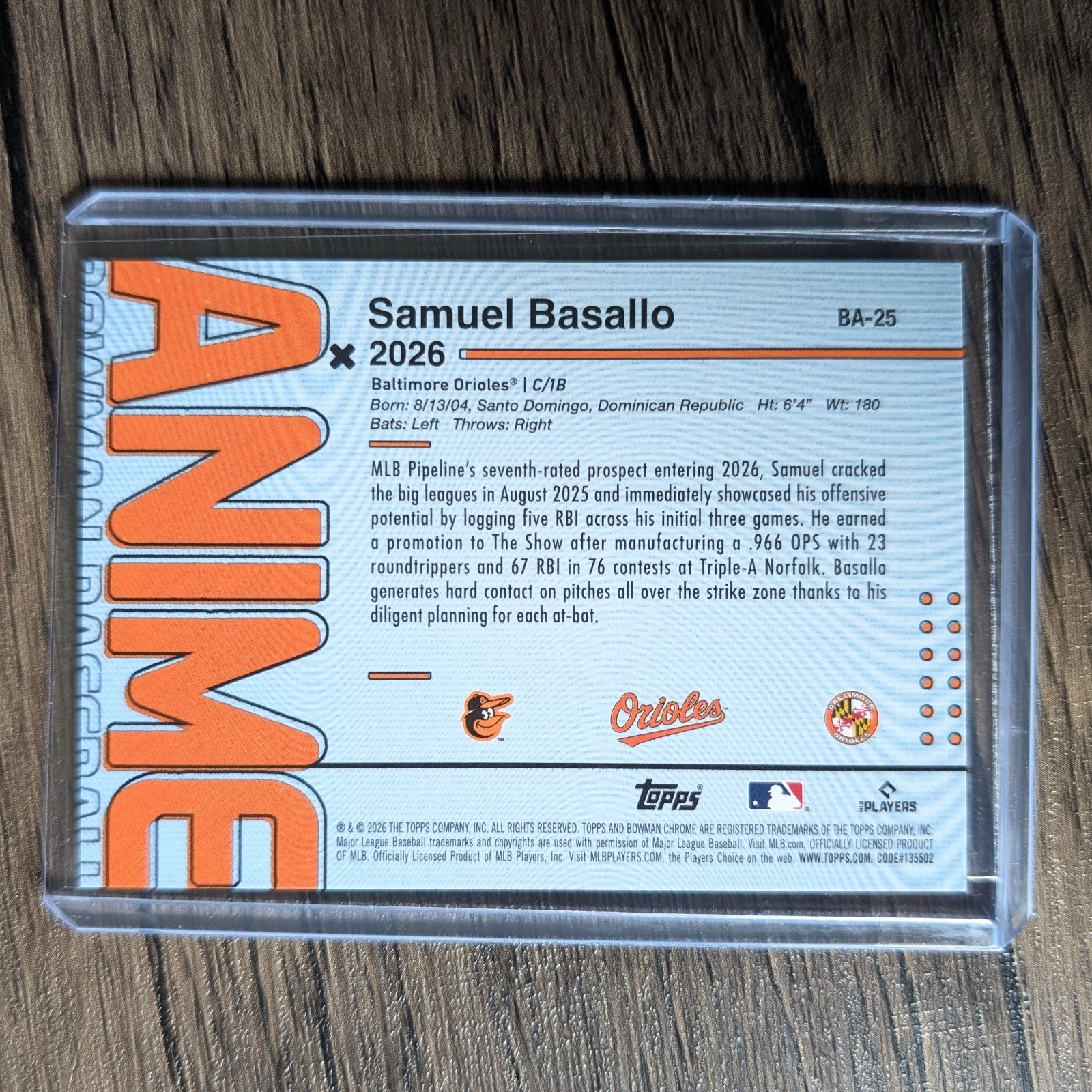 2026 Topps Bowman Samuel Basallo Anime Refractor RC Case Hit SSP #BA25 CENTERED