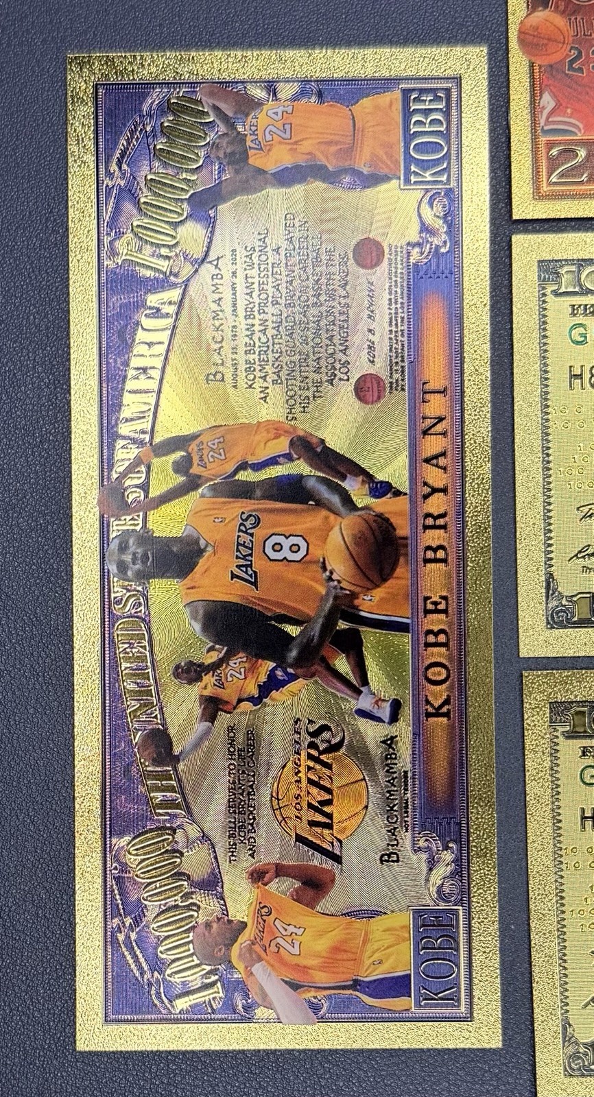 Michael Jordan 24k Gold Foil Banknotes w/ 1 Kobe Note – LOT of 5 In Top Loaders