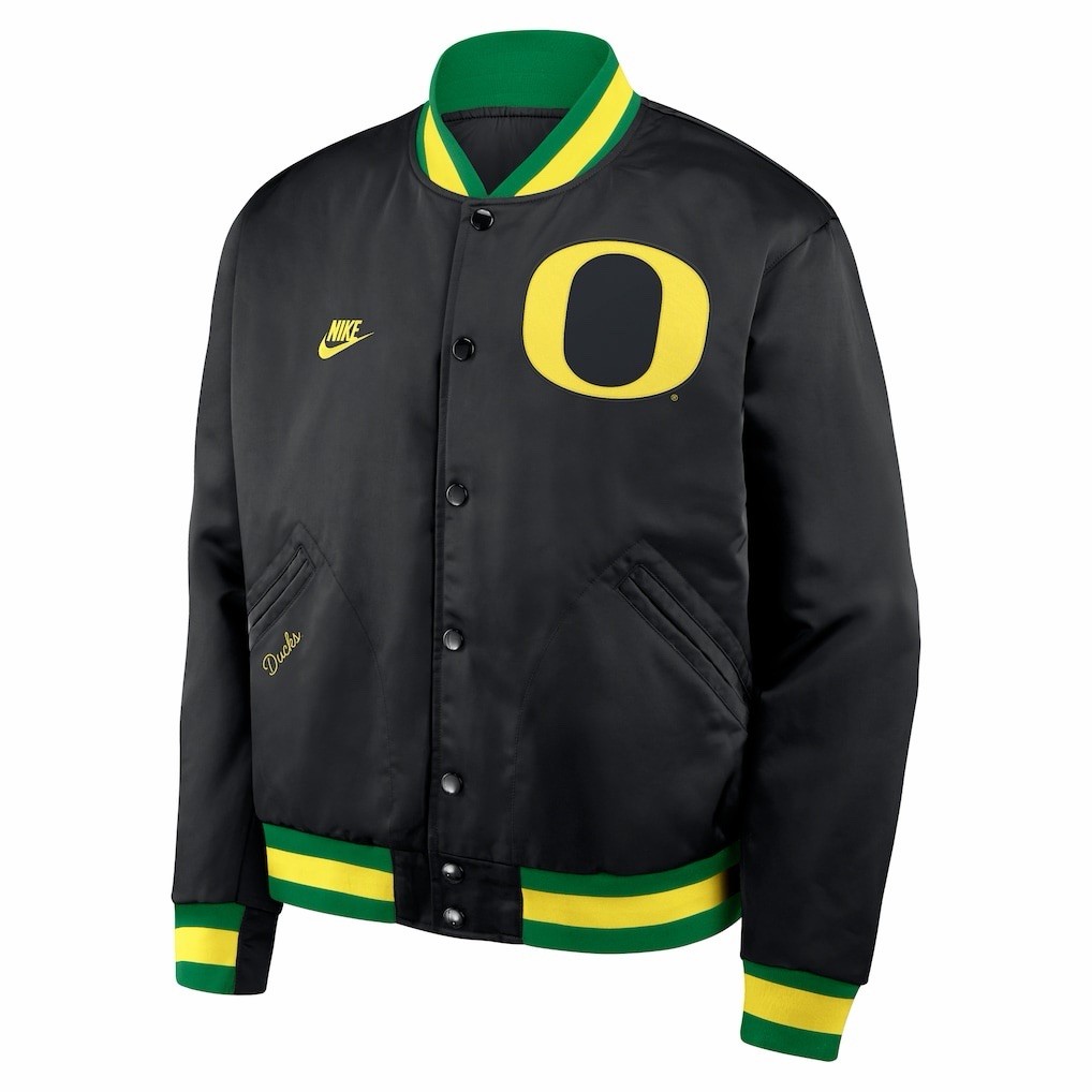 Oregon Ducks Men’s 3XL Nike Legacy Full-Snap Water Repellent Bomber Jacket Black