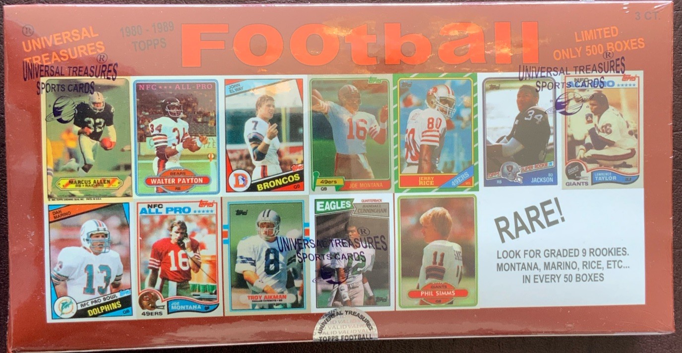 UNIVERSAL TREASURES Football 1980-89 TOPPS Box – Find MONTANA RICE RC STAUBACH