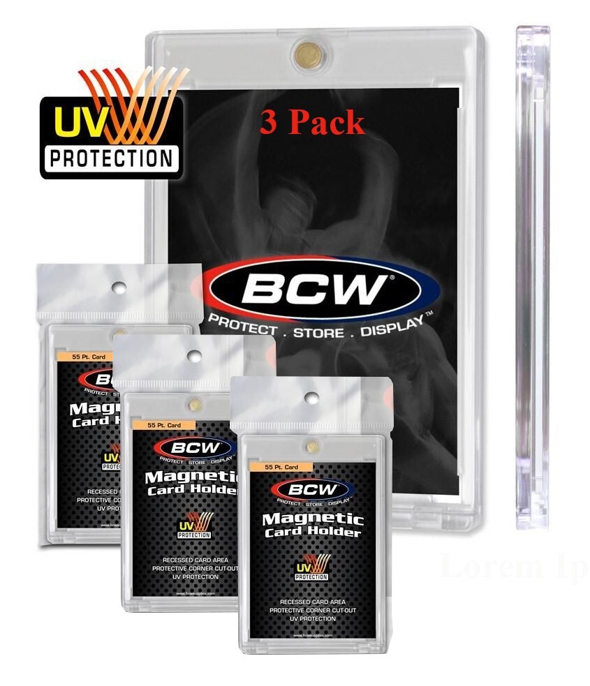 3 BCW Magnet Card Holder 55 Pt Recessed UV Protection Slab 2 1/2 x 3 1/2 Inside