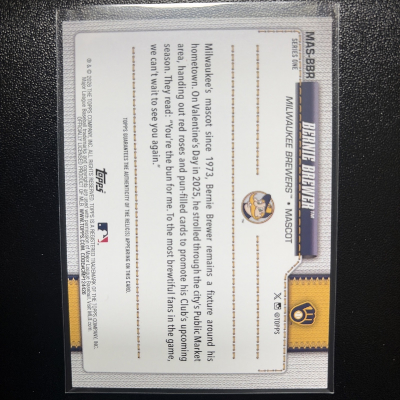 2026 Topps Bernie Brewer Milwaukee Brewers Mascot Memorabilia Card MAS-BBR