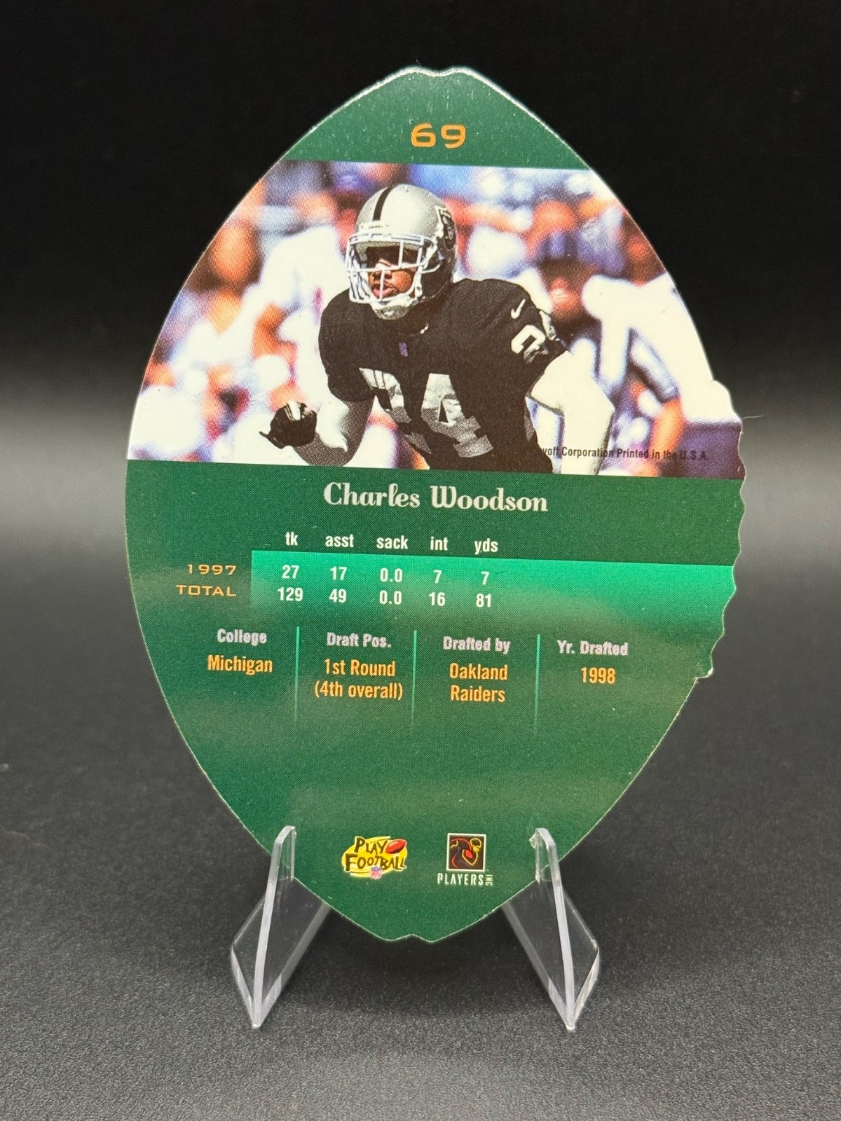 1998 Playoff Contenders – Charles Woodson #69 Leather Football (RC) Rookie- NG1