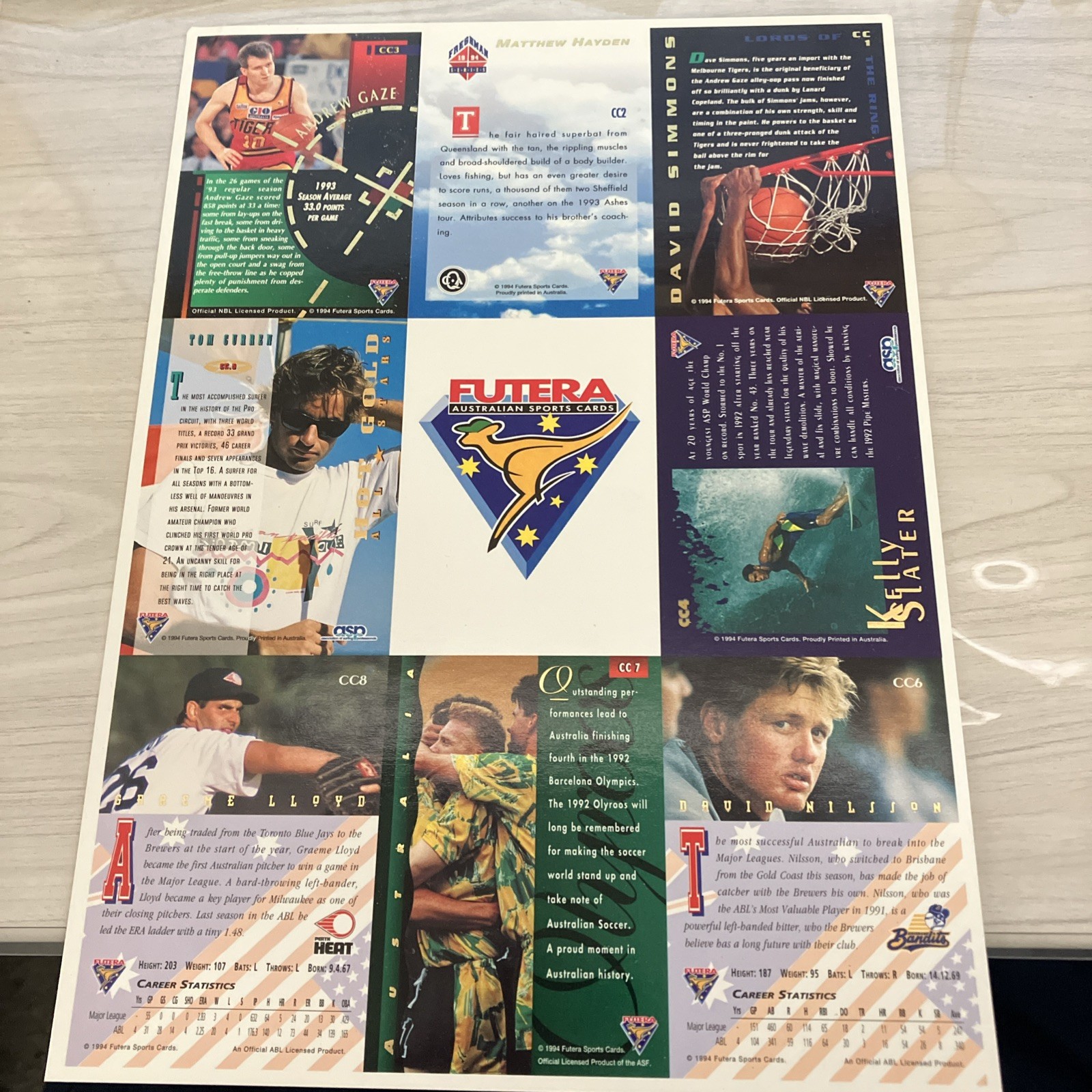 Futera National Sports Collector Convention Sports Cards Uncut Sheet 1994