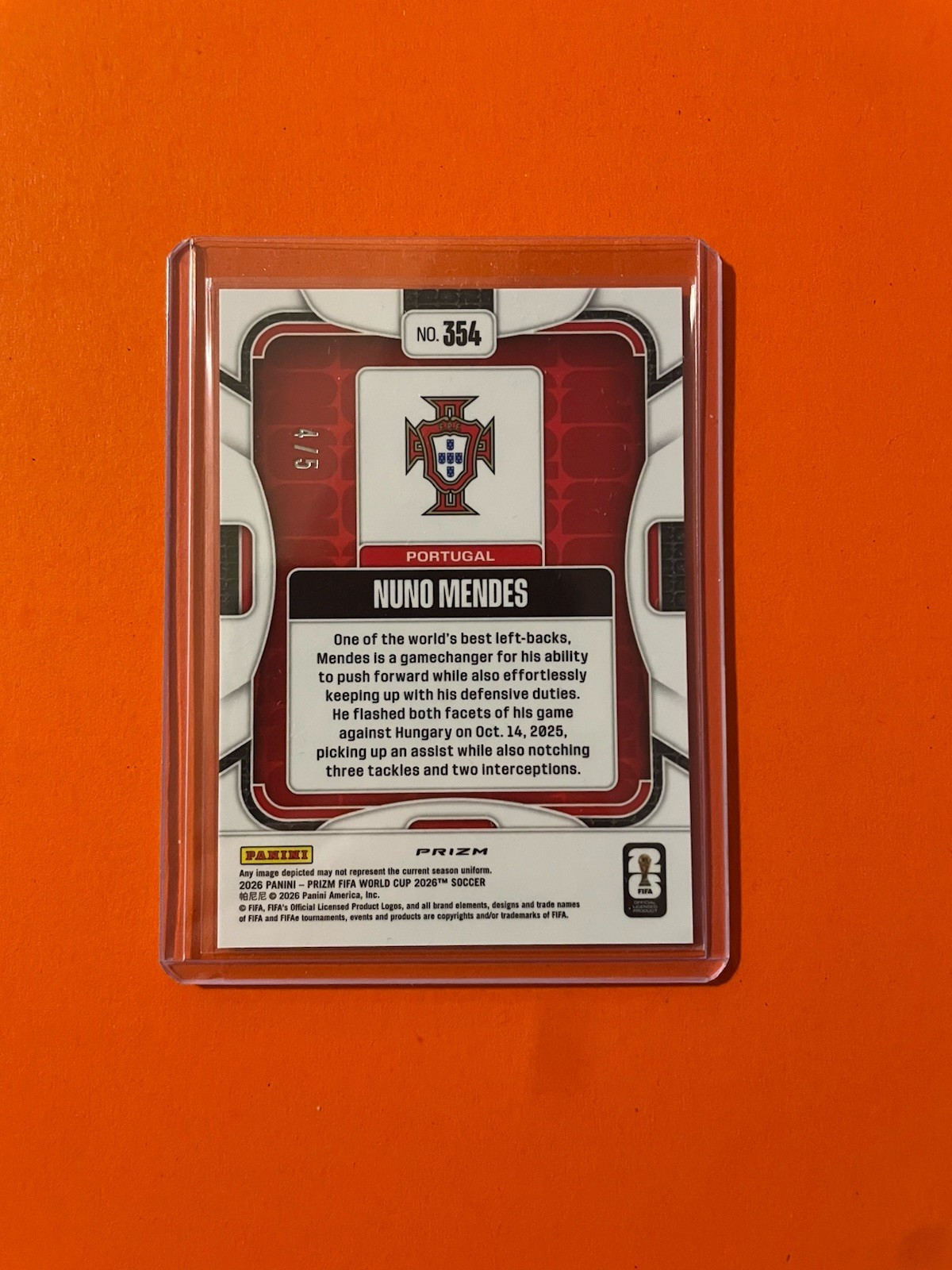 Panini 2026 Prizm FIFA World Cup Nuno Mendes #354 Portugal Parallel