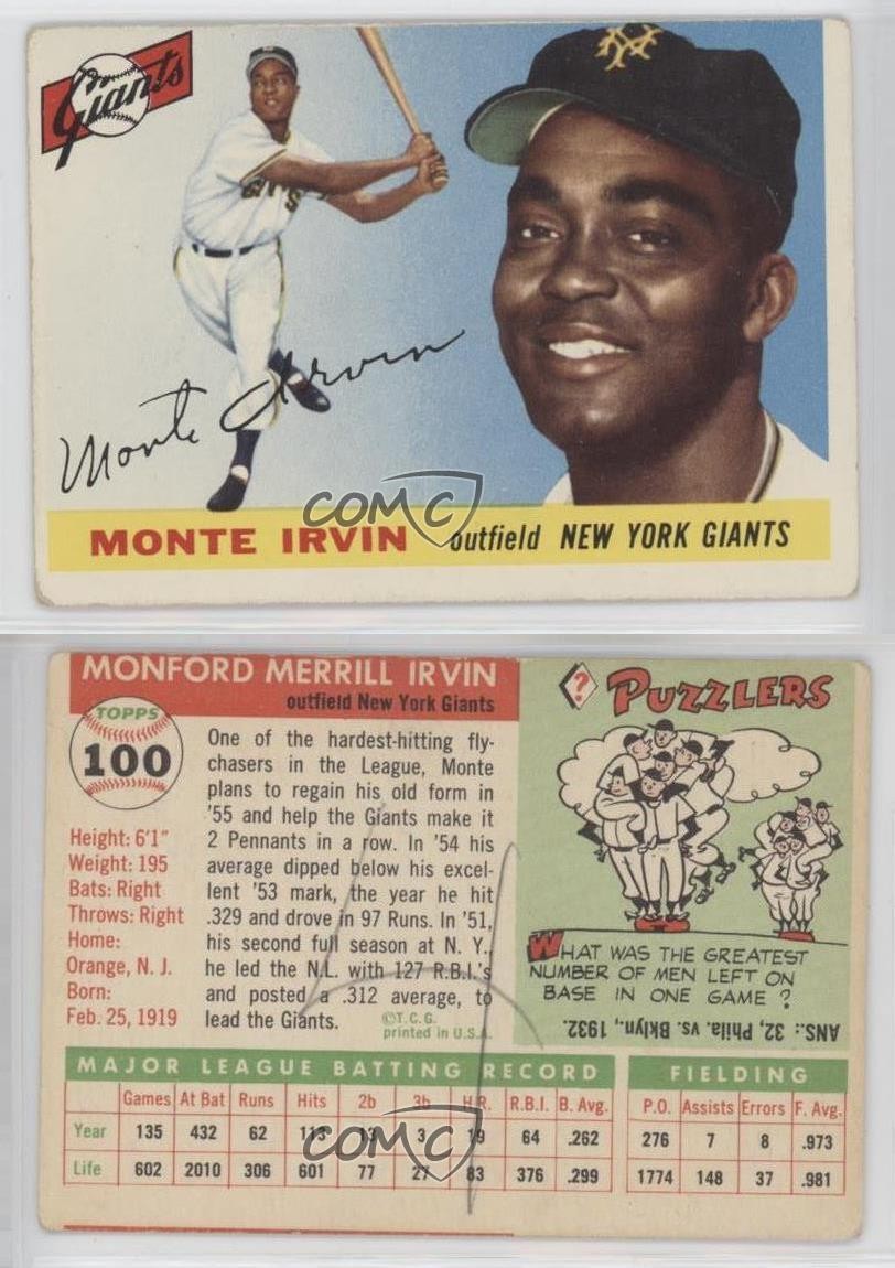 1955 Topps Monte Irvin #100 HOF 12in