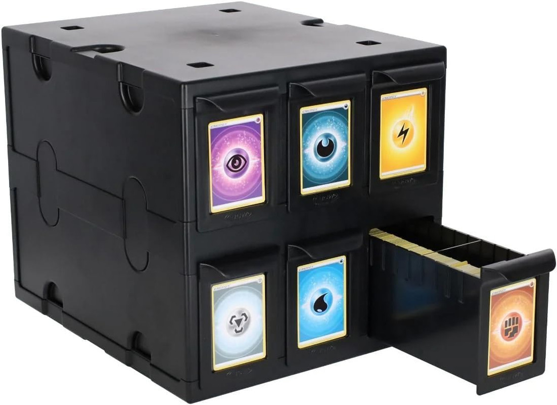 6 Drawer Card Catalog – Black | Stackable Trading Card Organizer Box | Holds Spo
