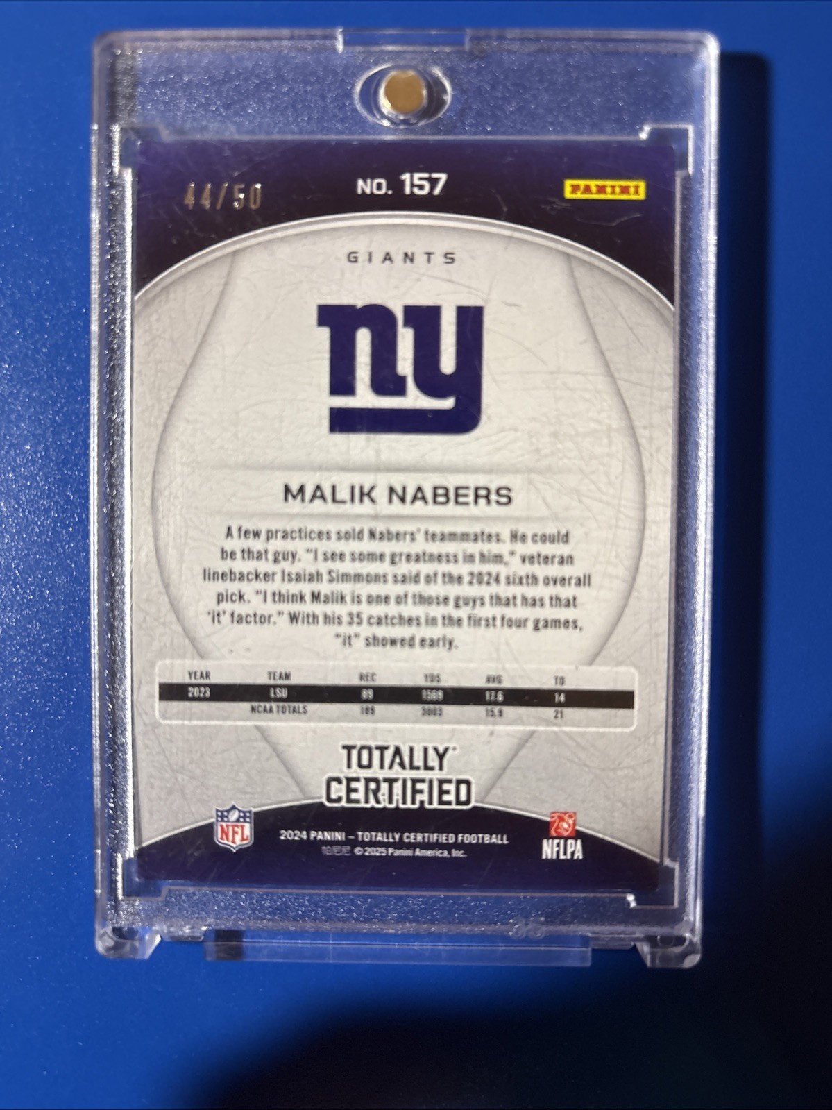 2024 Panini Totally Certified – Rookies Malik Nabers #157 (RC) /50 Navy Camo