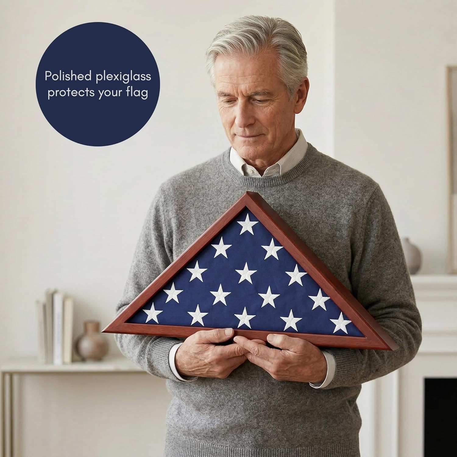 Large Flag Display Case for 5×9.5′ Burial Flags, Mahogany Triangular Design