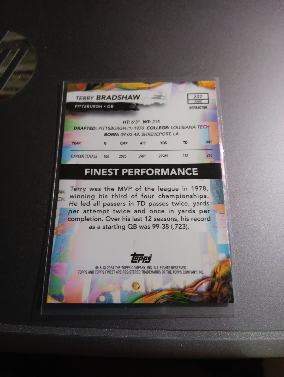 2024 Topps Finest Rare Refractor Terry Bradshaw #237 HOF qf4