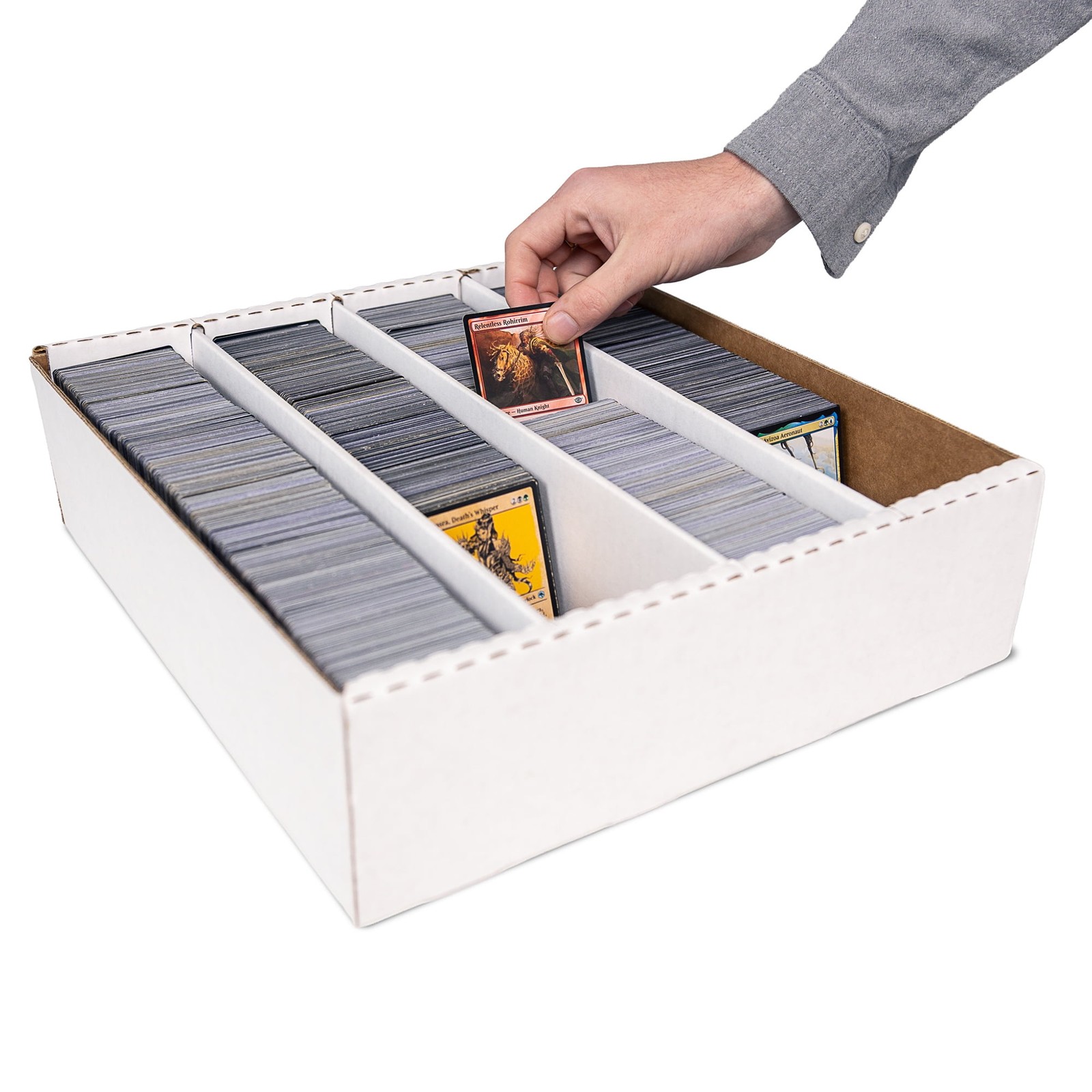 Trading Card Storage Box – 3200ct Capacity, White Cardboard Divided Organizer