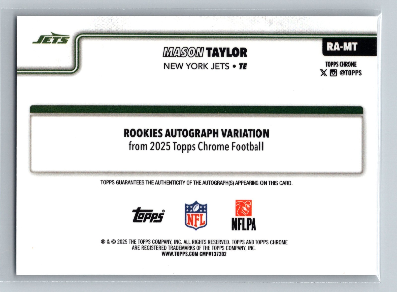 2025 Topps Chrome Mason Taylor New York Jets Auto Rookie #RA-MT 13601