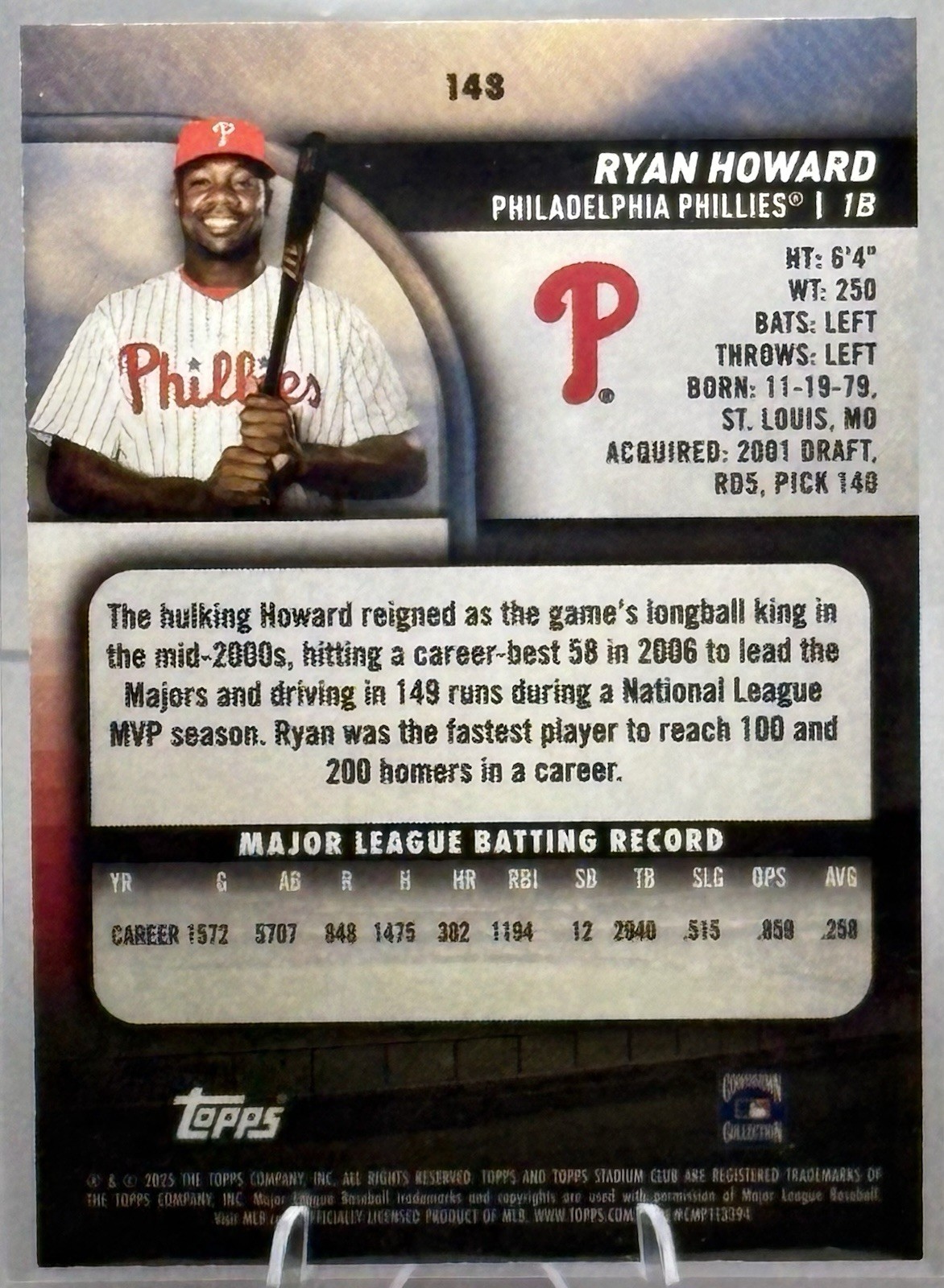Ryan Howard Bronze #148 2025 Topps Stadium Club Phillies Legend Hobby Exclusive