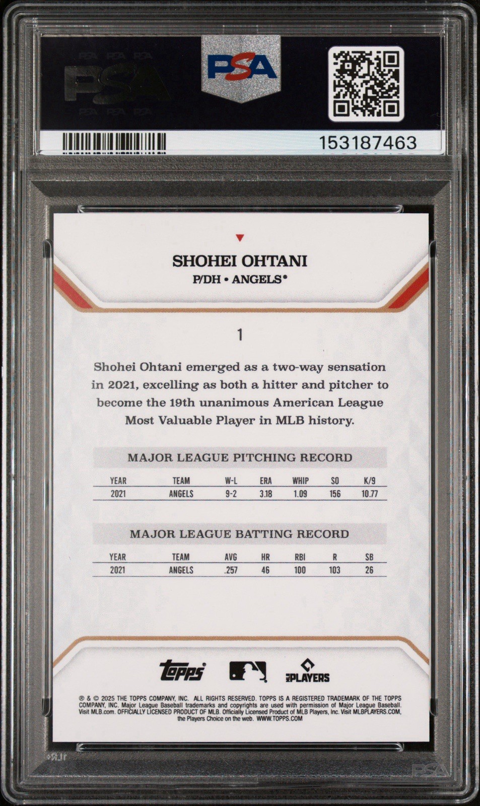 SHOHEI OHTANI 2025 TOPPS MLB MVP PURPLE FOIL #1 🔻ANGELS🔻 /75 PSA 10 💎