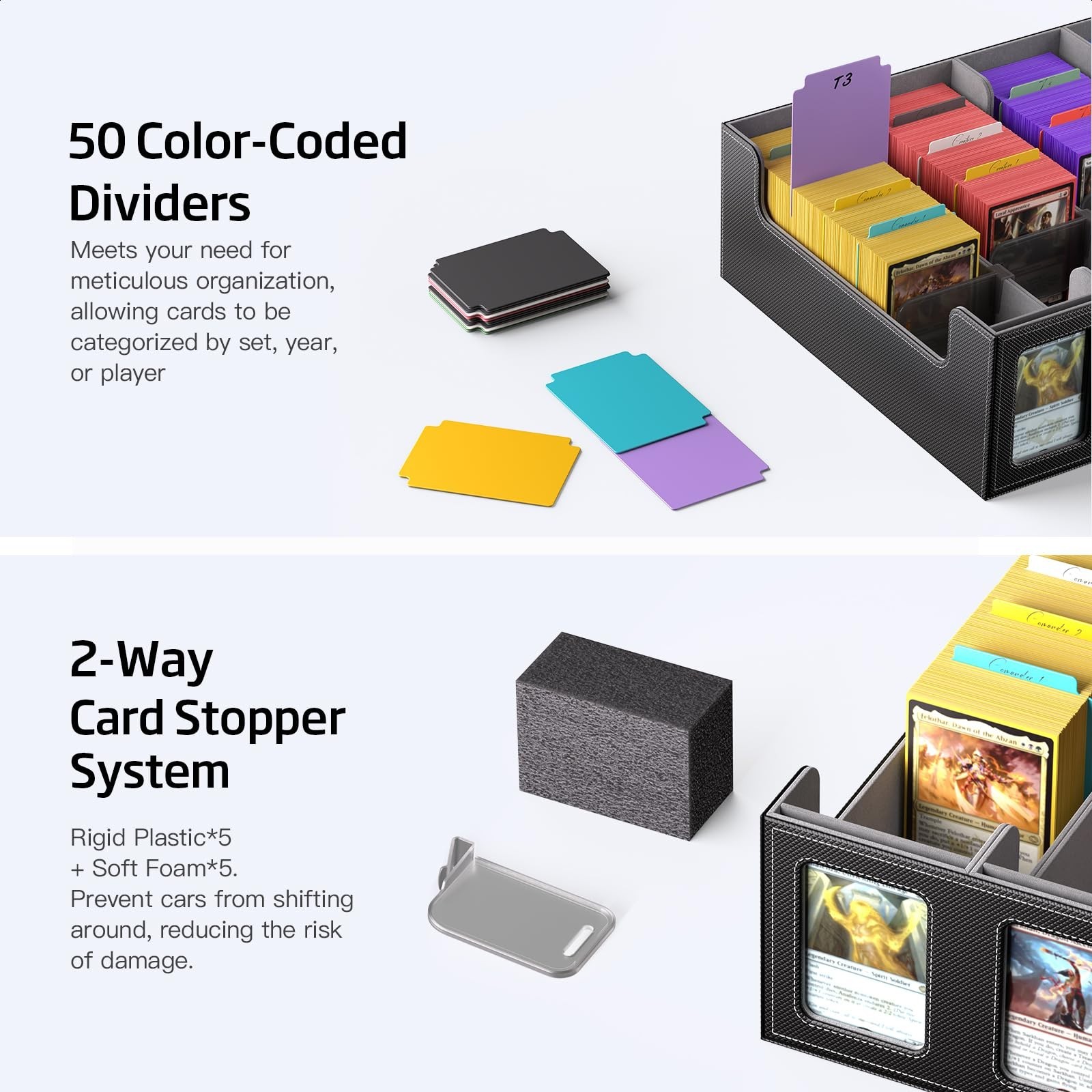 Large 5-Row Trading Card Storage Box 3900+ Capacity with Magnetic Lid & Dividers