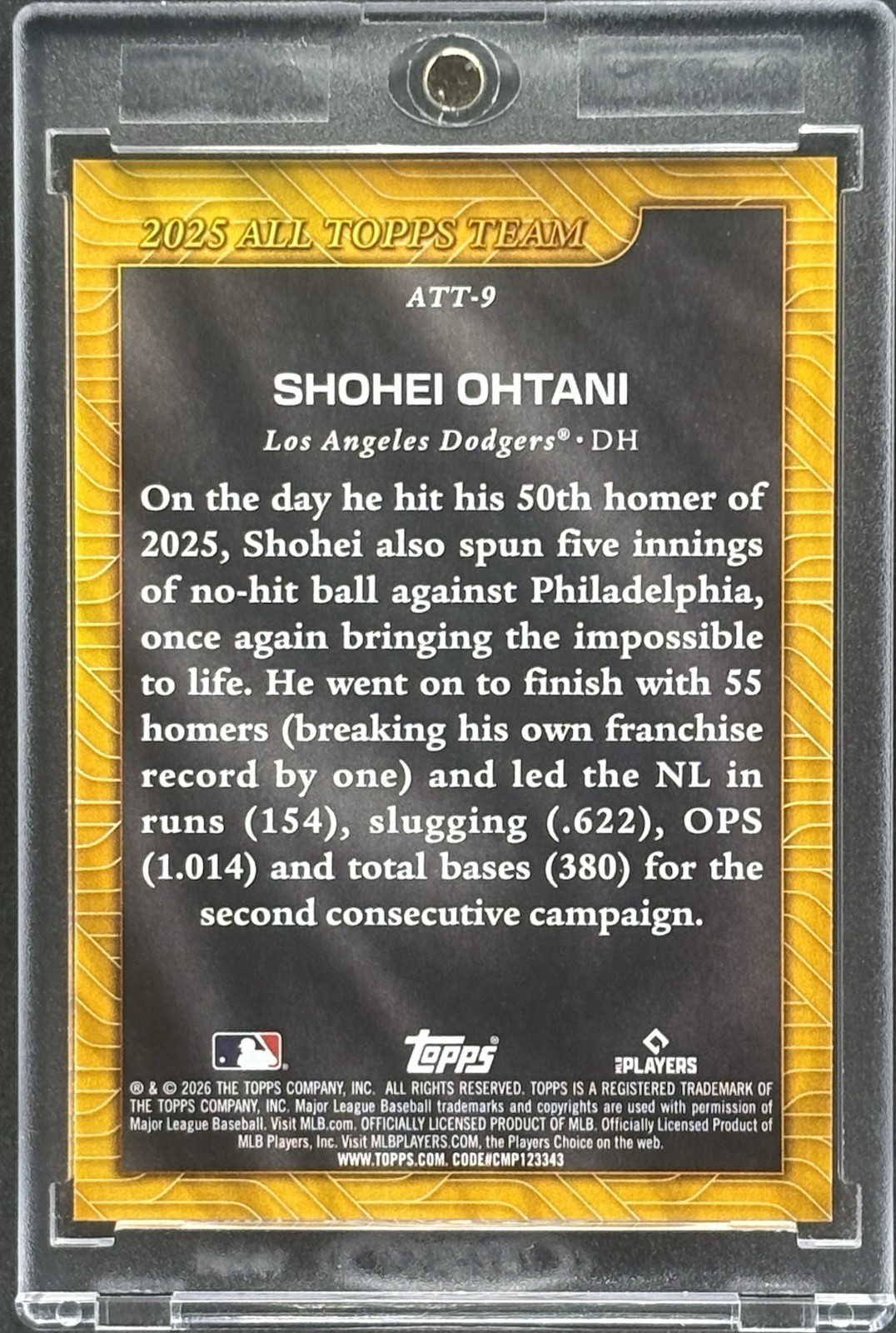 Shohei Ohtani BLACK GOLD FOIL TOPPS CARD DODGERS