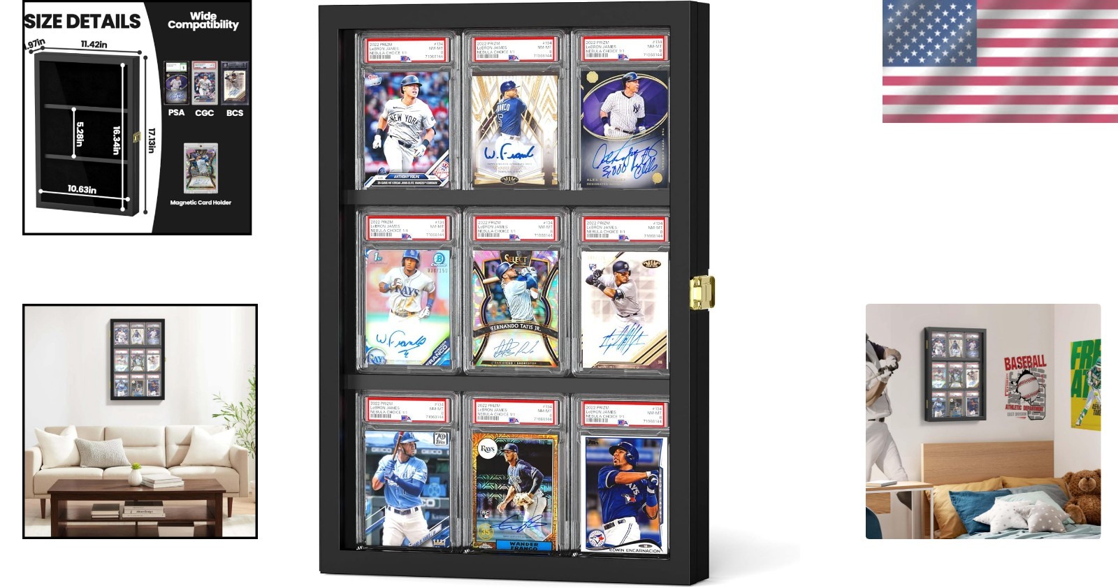 Graded Sports Card Display Case Lockable Trading Card Collector Wall Display