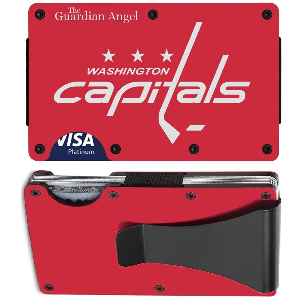 Washington Capitals Engraved Titanium Carbon Fiber Red RFID Blocking Wallet D7