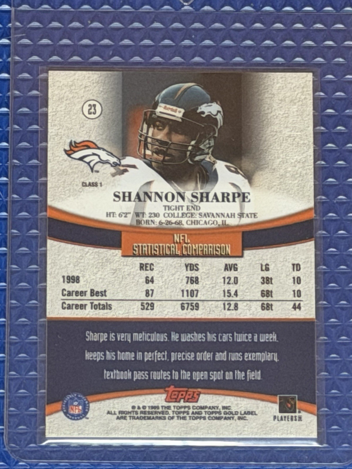 1999 Topps Gold Label Shannon Sharpe #23 Class 1 Red 84/100 Jersey # Broncos HOF