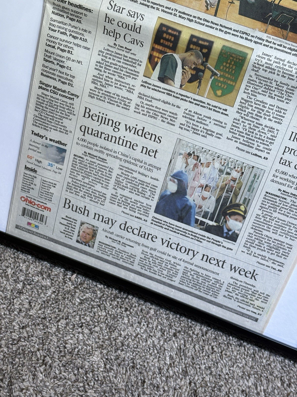 LEBRON JAMES 2003 NBA DRAFT DECISION AKRON BRACON NEWSPAPER 4/26/2003 FRAMED