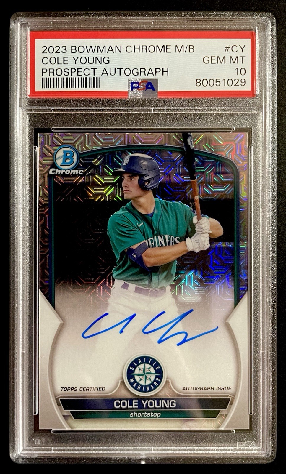 Cole Young 2023 Bowman Chrome Mega Box Auto Prospect PSA 10 #BMA-CY Mariners