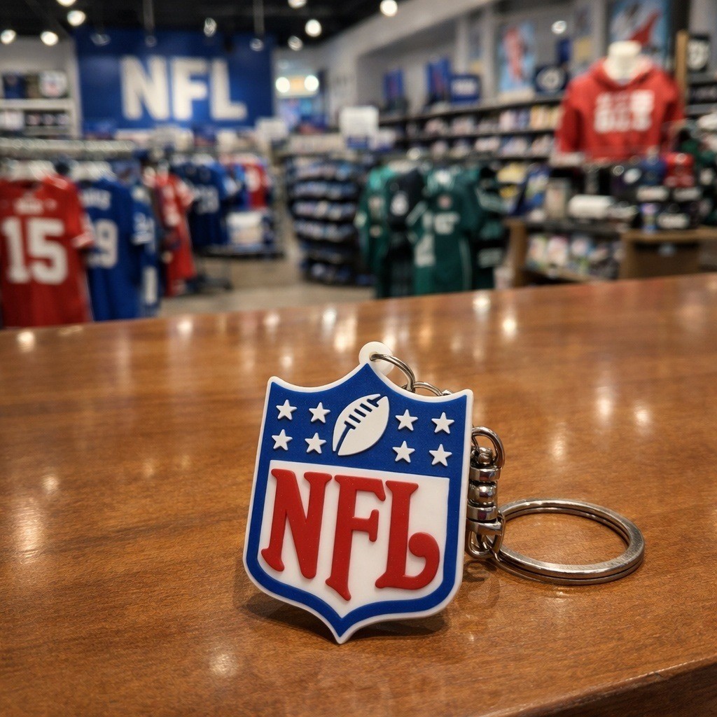 NFL Shield Logo Keychain Official Licensed Product Red White Blue Rubber PVC NEW