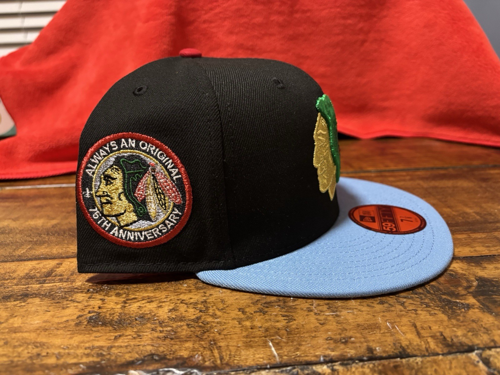 Chicago Blackhawks Always Original Sky Blue Black New Era Fitted 7 7/8 Gray UV