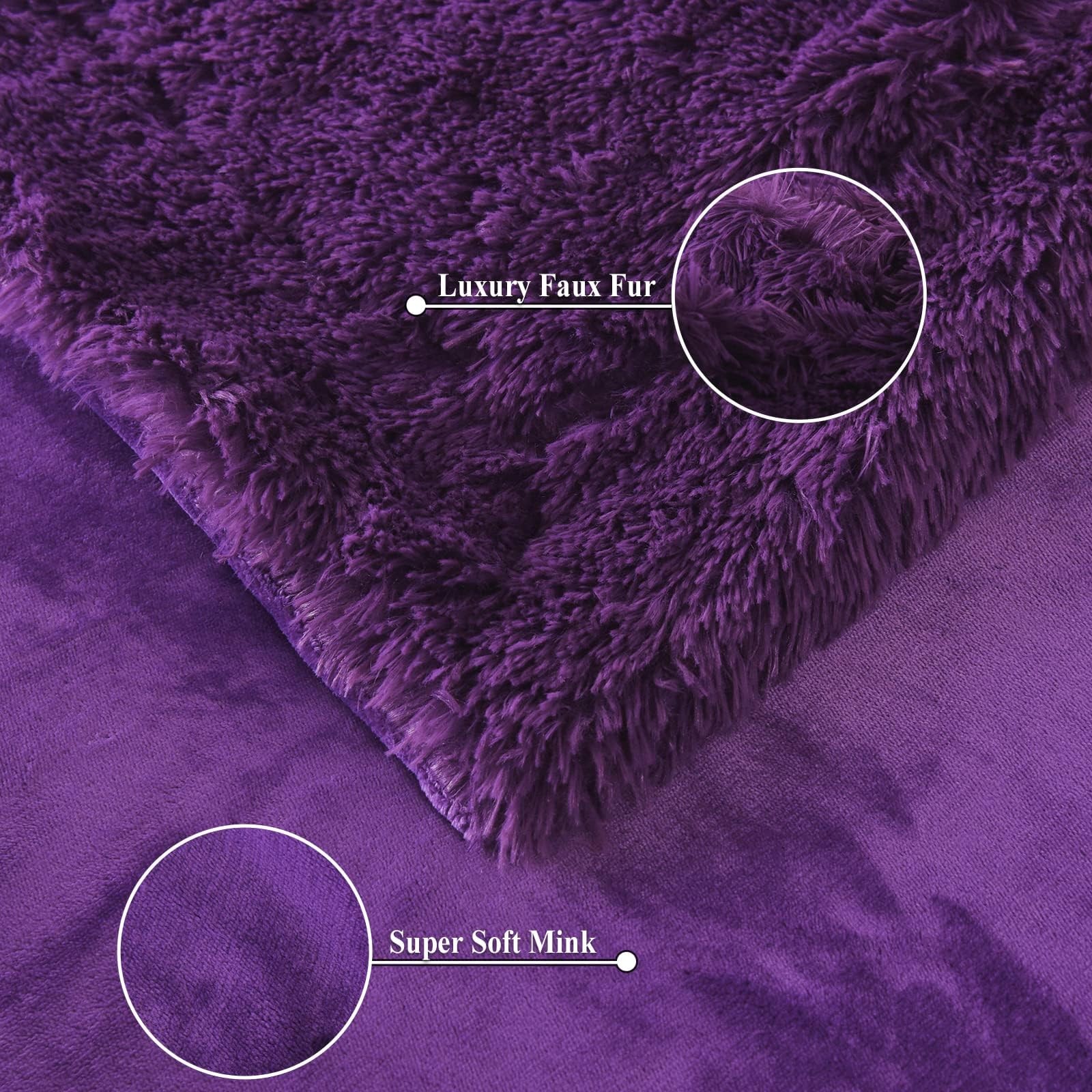 GONAAP Fuzzy Faux Fur Throw Blanket Purple Super Soft Throw(50″x60″),