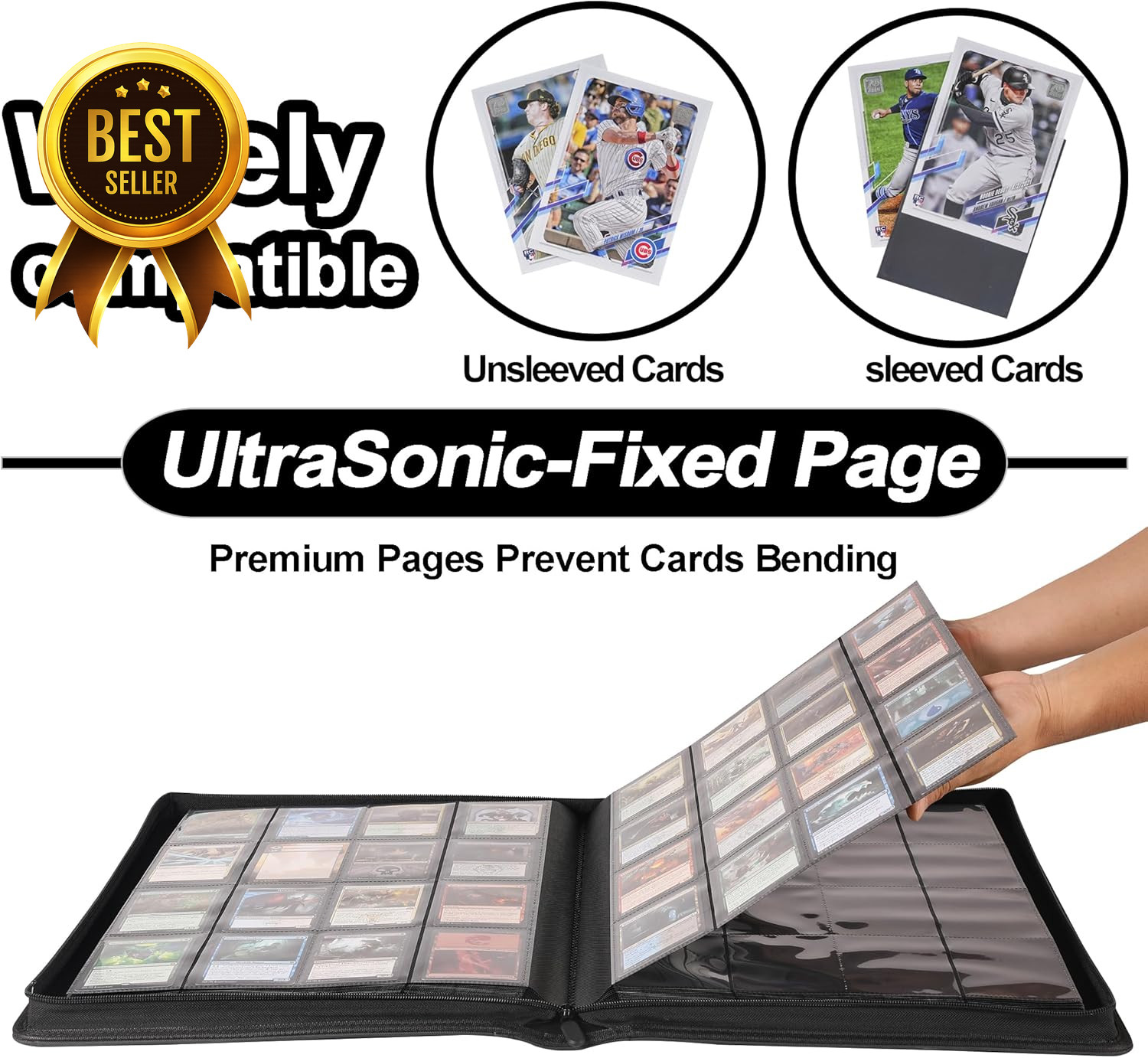 Premium 16 Pocket Card Binder Holds 1600 Cards 4×4 Ringless Trading Card Album w