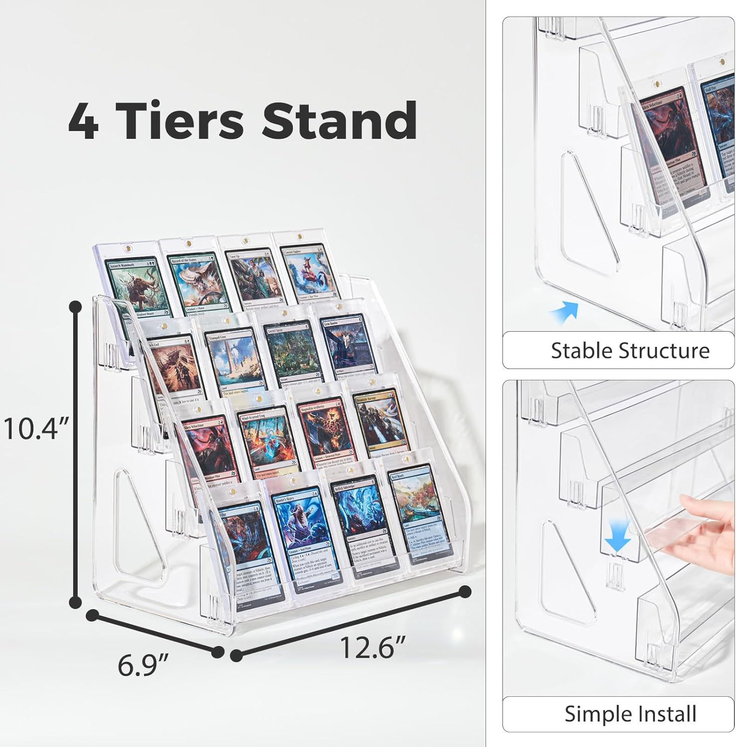 DEEIF 4 Tier Acrylic Trading Card Display Stand, 12″ Riser Display Shelf for Mag