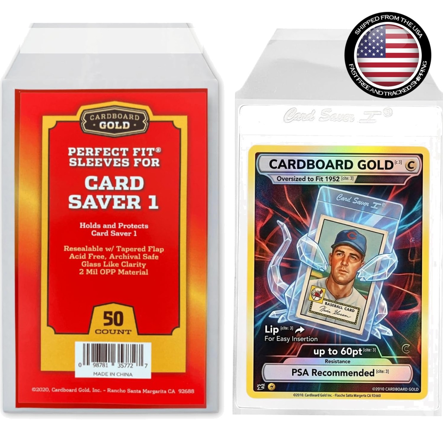 Card Saver 1 Sleeves 50 Pack Resealable Acid-Free Clear for Sports Gaming Cards