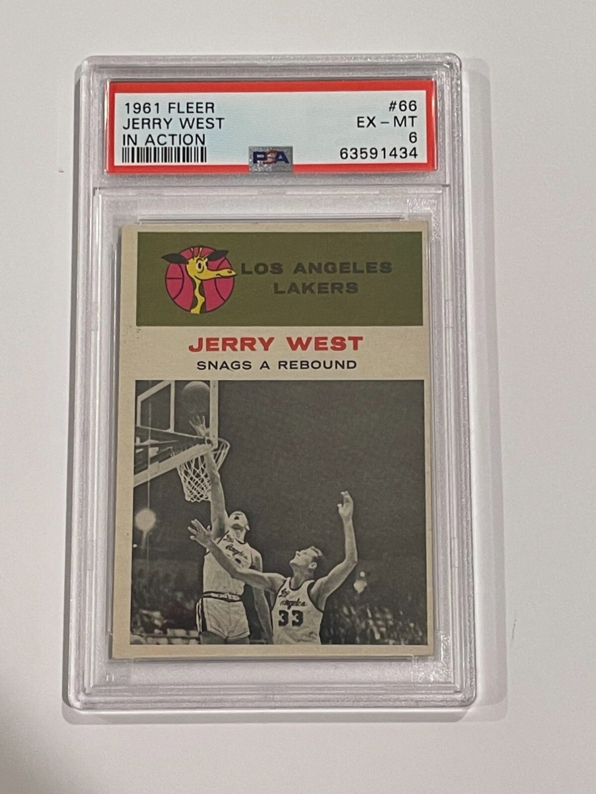 1961 FLEER IN ACTION #66 JERRY WEST RC PSA 6 LAKERS