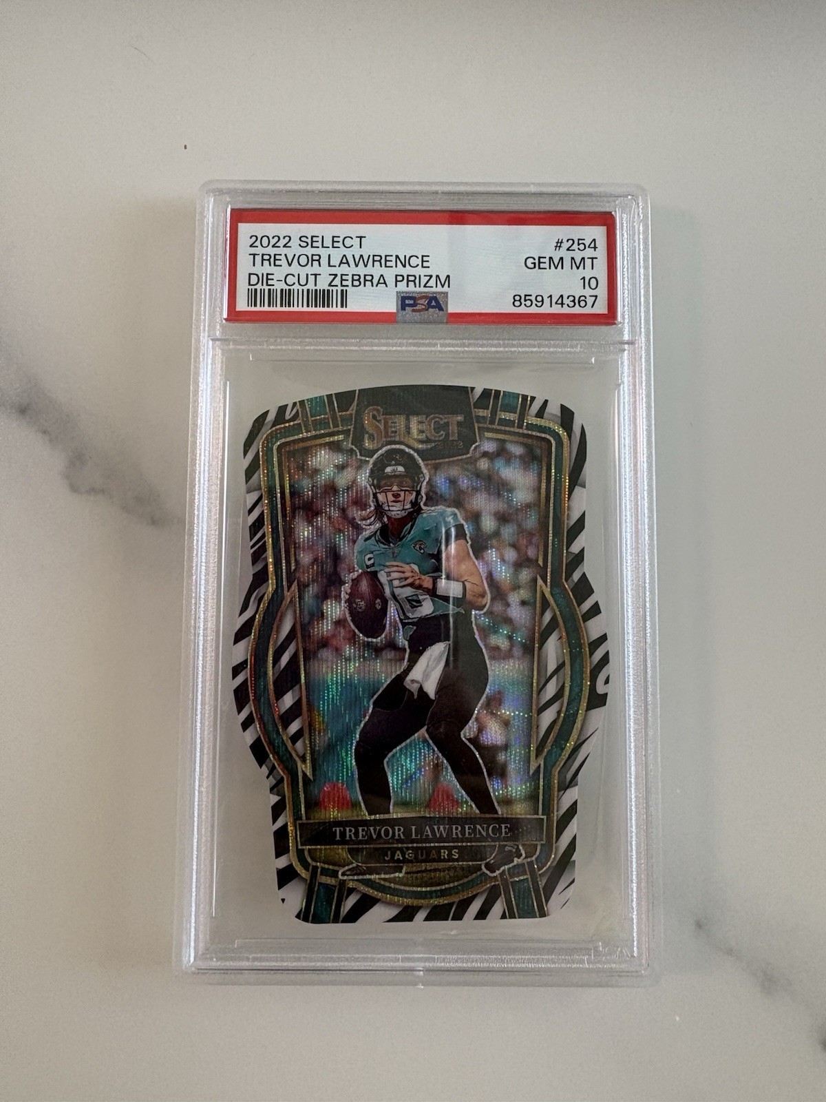 2022 Panini Select – Club Level Trevor Lawrence #41 Zebra Prizm Die Cut PSA 10