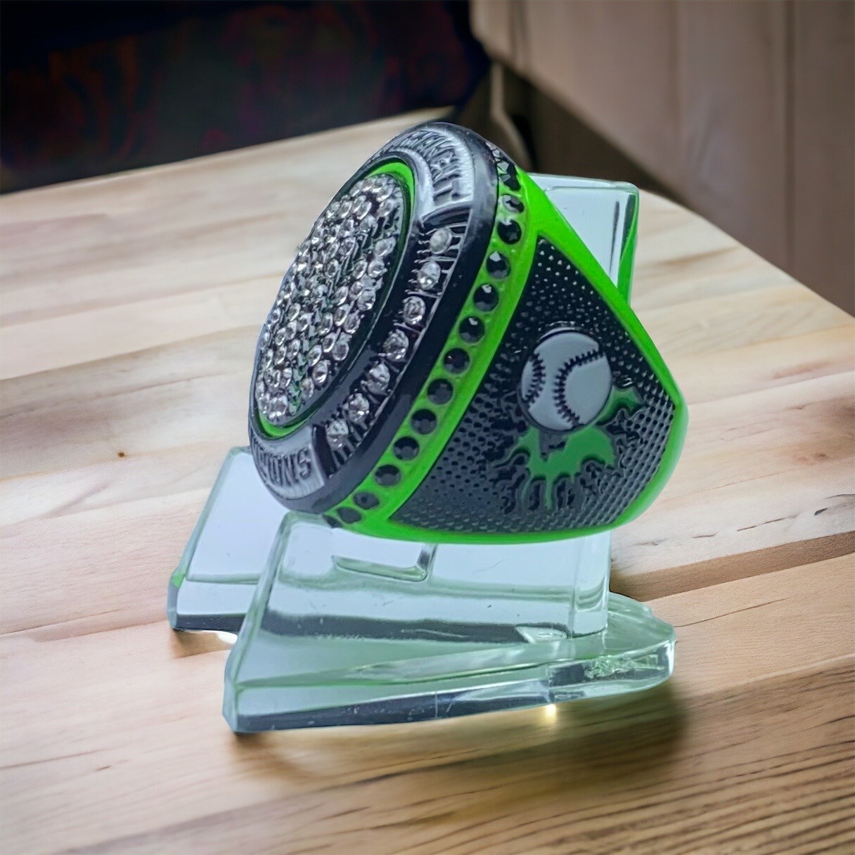 6 or 12 Pack Baseball Softball Championship Trophy Ring Award Prize Green Black