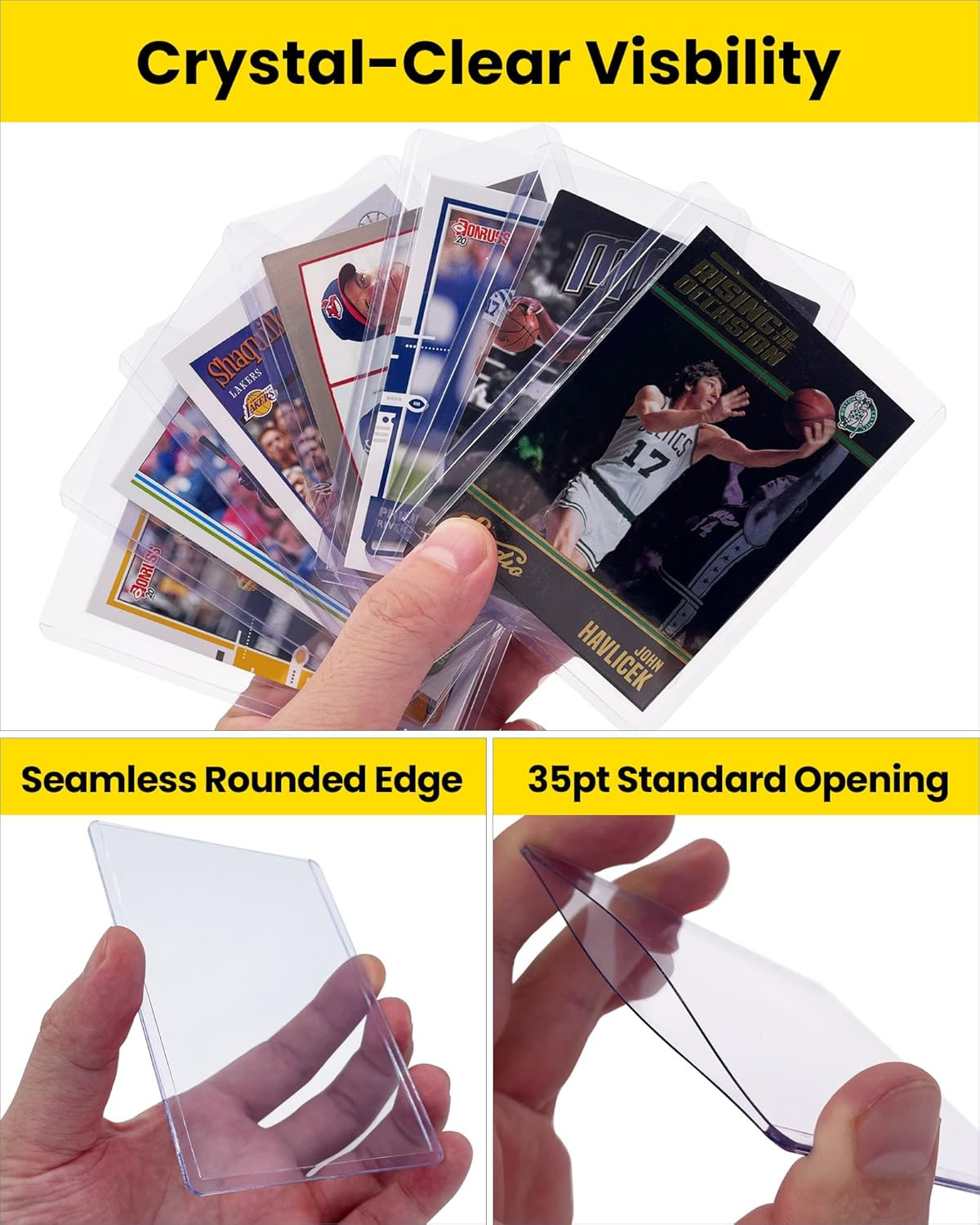 100 Pack 3×4 Top Loaders with Protective Film, 35pt Clear Rigid Plastic Sleev…