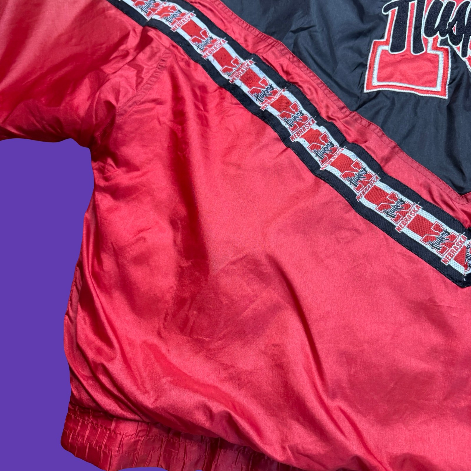 Vintage Nebraska Huskers Jacket XL Red Black Full Zip NCAA Hidden Hood *Read