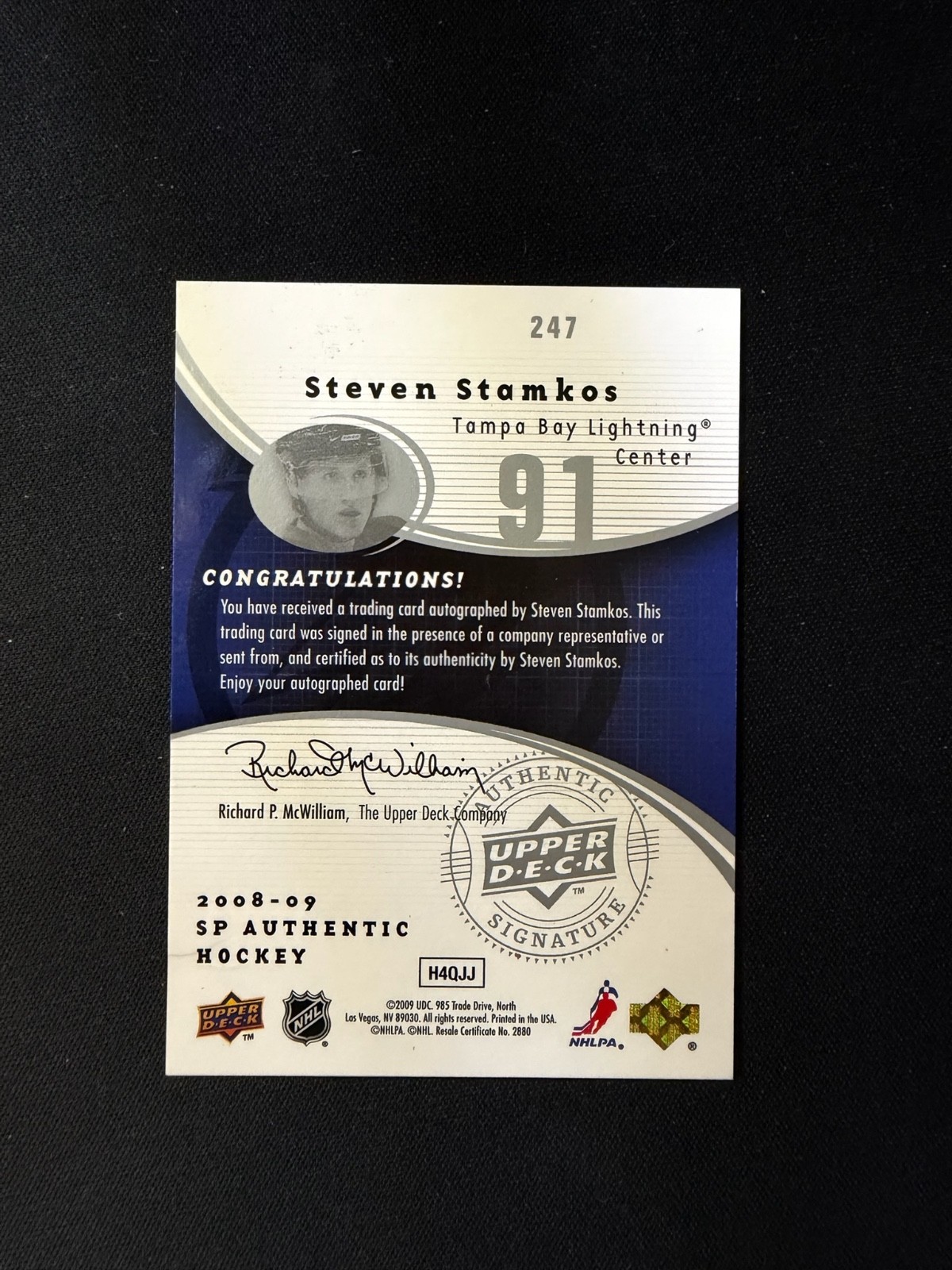 2008-09 Upper Deck SP Authentic Steven Stamkos Future Watch Auto /999 #247 RC
