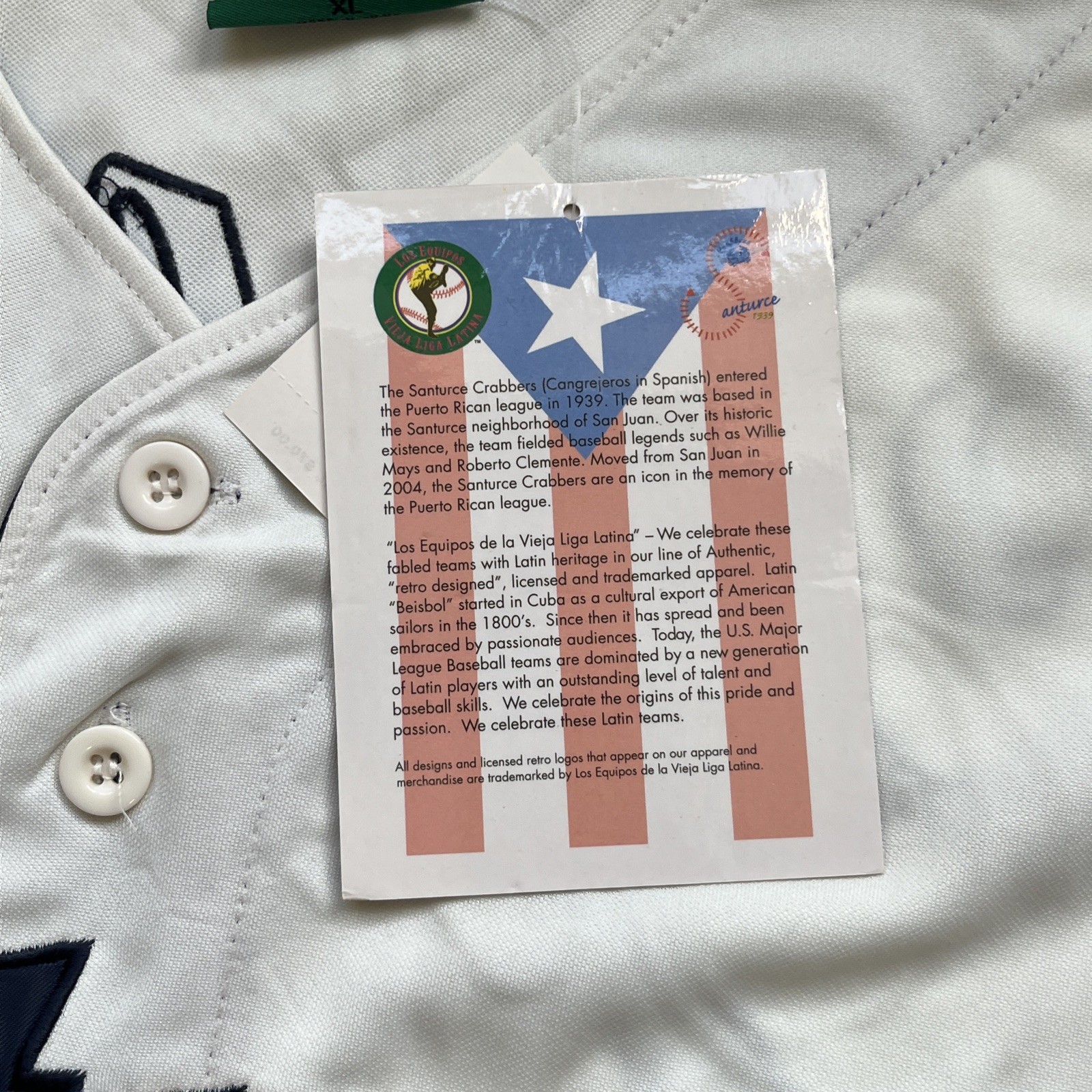LOS EQUIPOS PUERTO RICO LATIN LEAGUE SANTURCE CRABBERS BASEBALL JERSEY MEN Sz XL