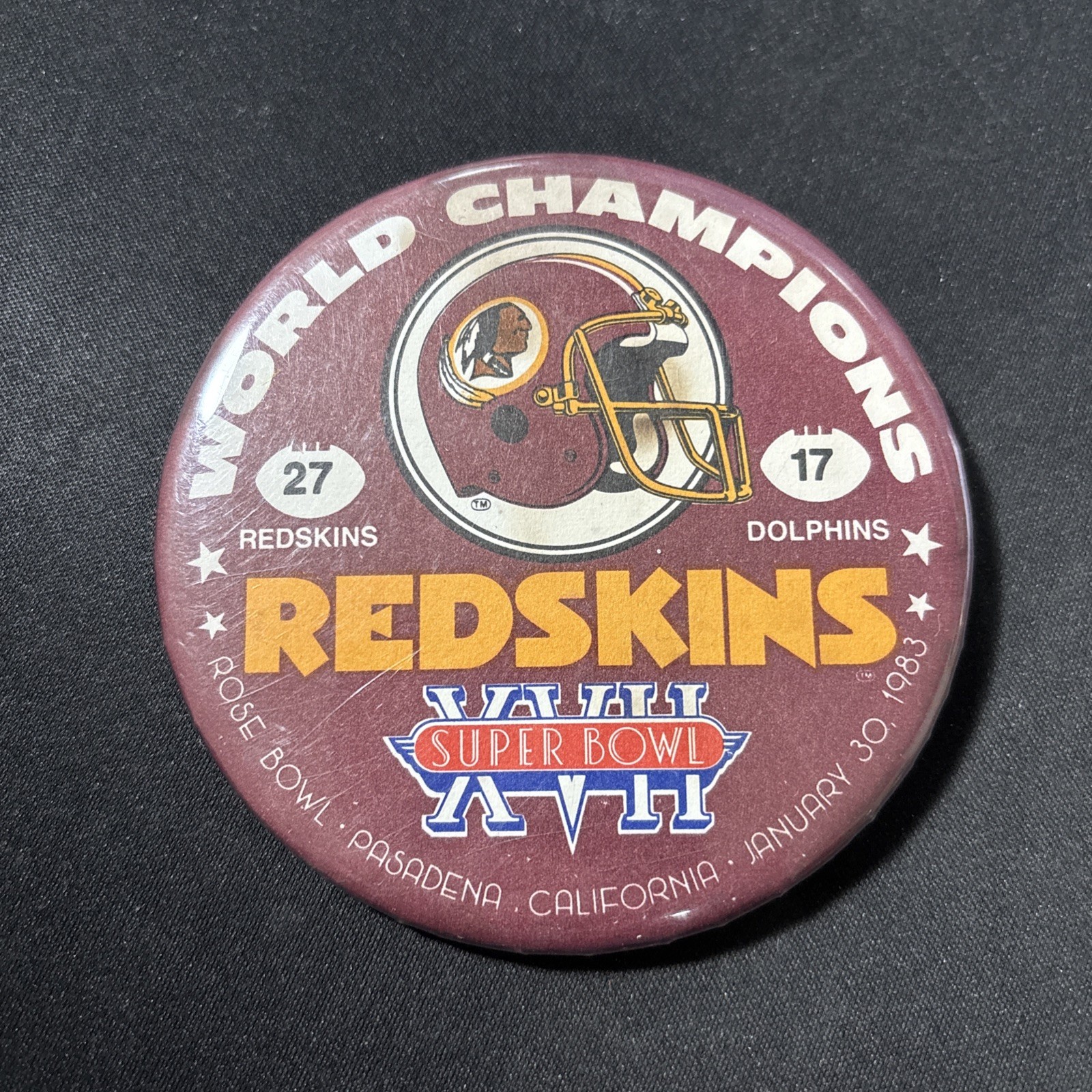 VTG – Washington Redskins Super Bowl XVI Champion Button 3.5in. January 30, 1983